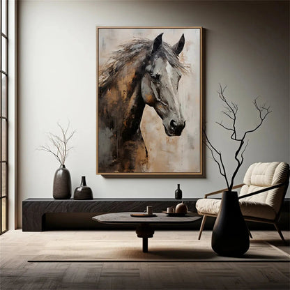 Abstract Horse Head Painting: Moody Dark Equine Oil Artwork