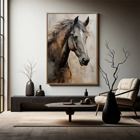 Abstract Horse Head Painting: Moody Dark Equine Oil Artwork