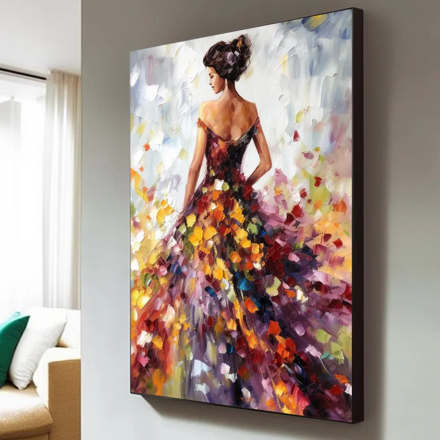 Minimalist Abstract Woman Oil Painting - Colorful Textured Hand-Painted Vertical Art #ZZ188