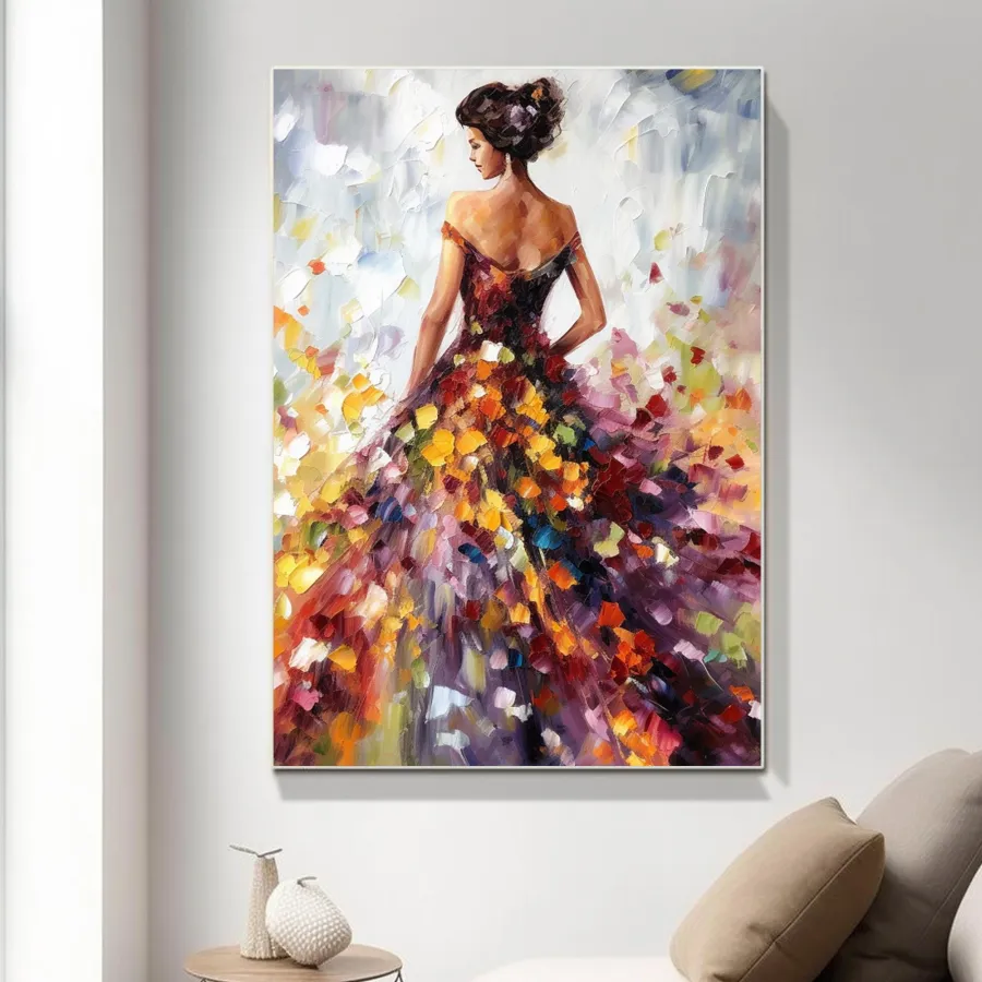 Minimalist Abstract Woman Oil Painting - Colorful Textured Hand-Painted Vertical Art #ZZ188