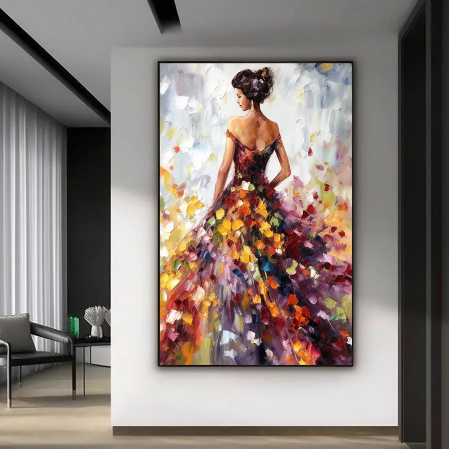 Minimalist Abstract Woman Oil Painting - Colorful Textured Hand-Painted Vertical Art #ZZ188
