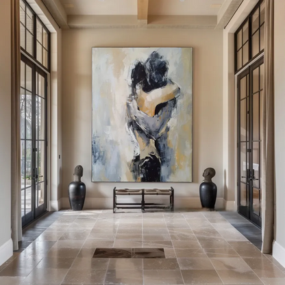 Large Contemporary Wall Art | Textured Couple Love Painting Vertical