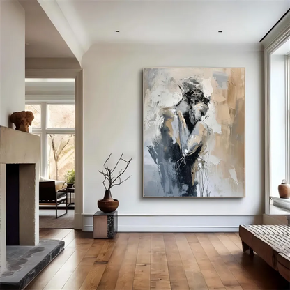 Romantic Abstract Painting | Oversized Vertical Canvas Art Couple Decor #ZZ 191