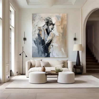 Romantic Abstract Painting | Oversized Vertical Canvas Art Couple Decor #ZZ 191