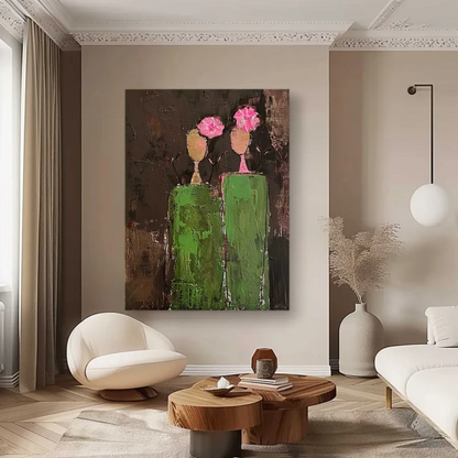 Minimalist Abstract Figures and Flowers Oil Painting - Textured Hand-Painted Contemporary Art #ZZ225
