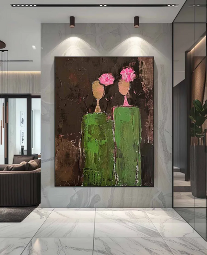 Minimalist Abstract Figures and Flowers Oil Painting - Textured Hand-Painted Contemporary Art #ZZ225