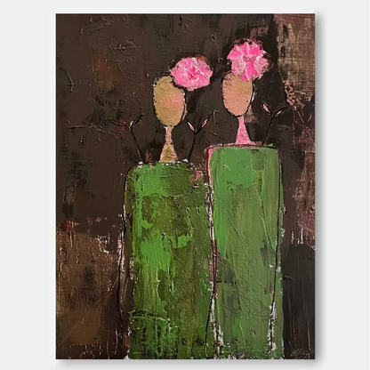 Minimalist Abstract Figures and Flowers Oil Painting - Textured Hand-Painted Contemporary Art #ZZ225