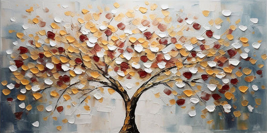 Minimalist Tree of Life Oil Painting - Large Textured Neutral Landscape Canvas Art #ZZ179