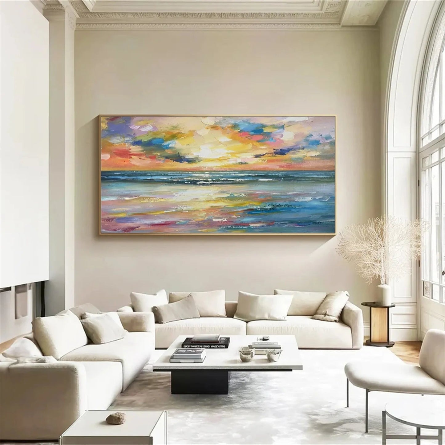 Modern Colorful Sunset Seascape Art - Large Hand-Painted Textured Ocean Oil Painting on Canvas #JJ192