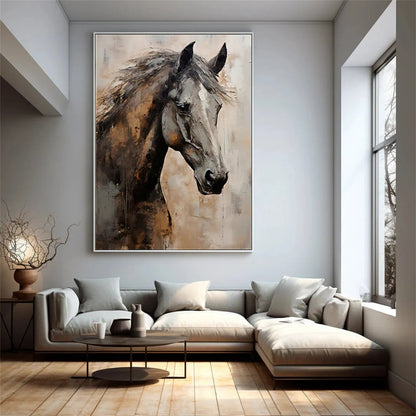Minimalist Abstract Black Horse Oil Painting - Textured Hand-Painted Equestrian Art #ZZ021