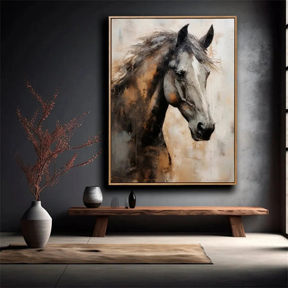 Minimalist Abstract Black Horse Oil Painting - Textured Hand-Painted Equestrian Art #ZZ021