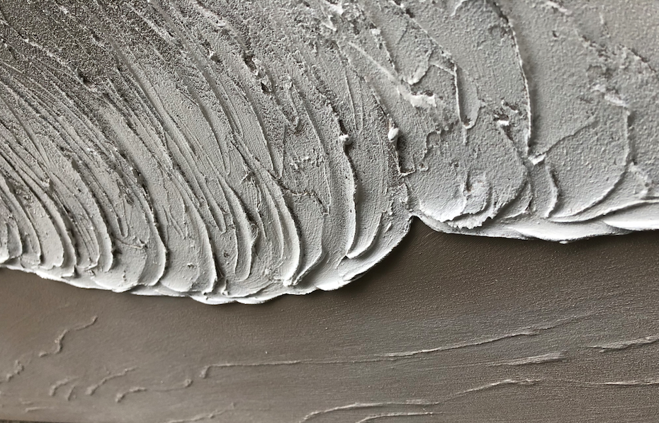 Large hand-painted textured beach wall art with neutral abstract ocean wave detail