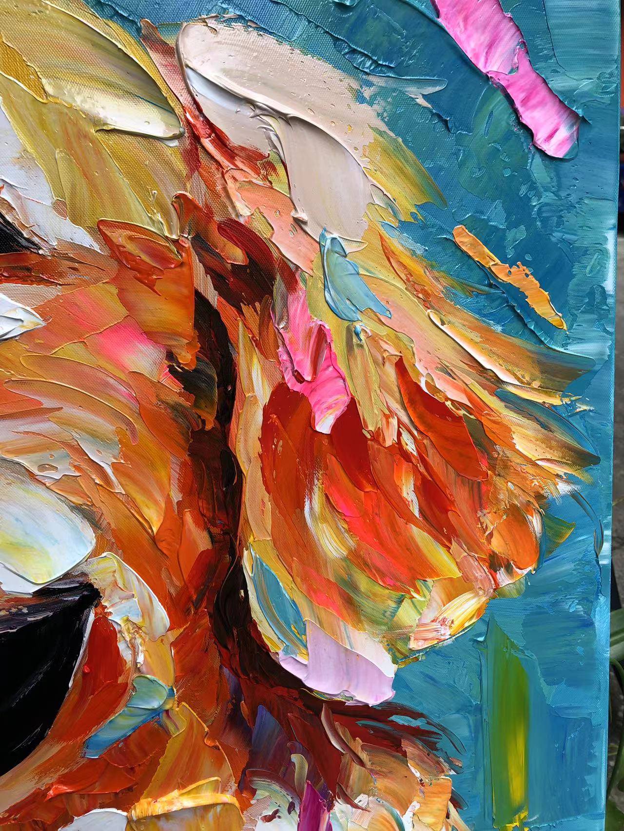 Minimalist Abstract Golden Retriever Oil Painting - Colorful Textured Hand-Painted Dog Art #ZZ157