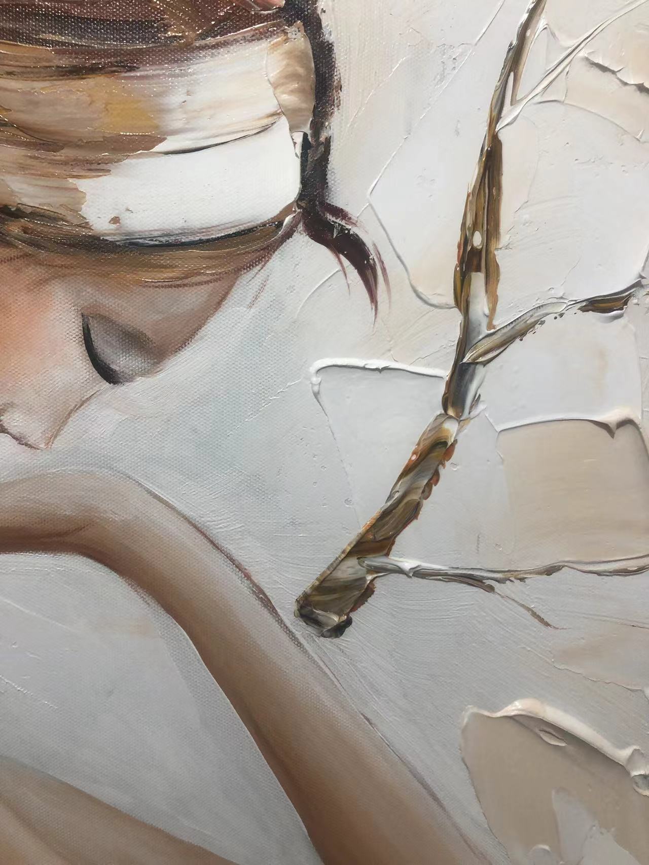 Minimalist Textured Female Portrait Oil Painting - Modern Hand-Painted 3D Canvas Wall Art #TB008