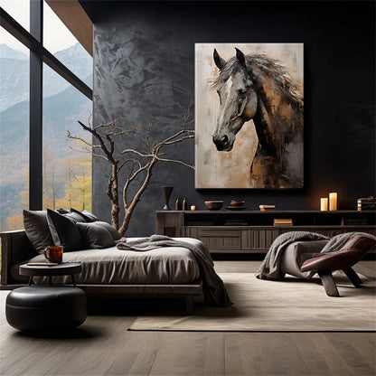 Minimalist Abstract Black Horse Oil Painting - Textured Hand-Painted Equestrian Art #ZZ021