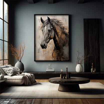 Minimalist Abstract Black Horse Oil Painting - Textured Hand-Painted Equestrian Art #ZZ021