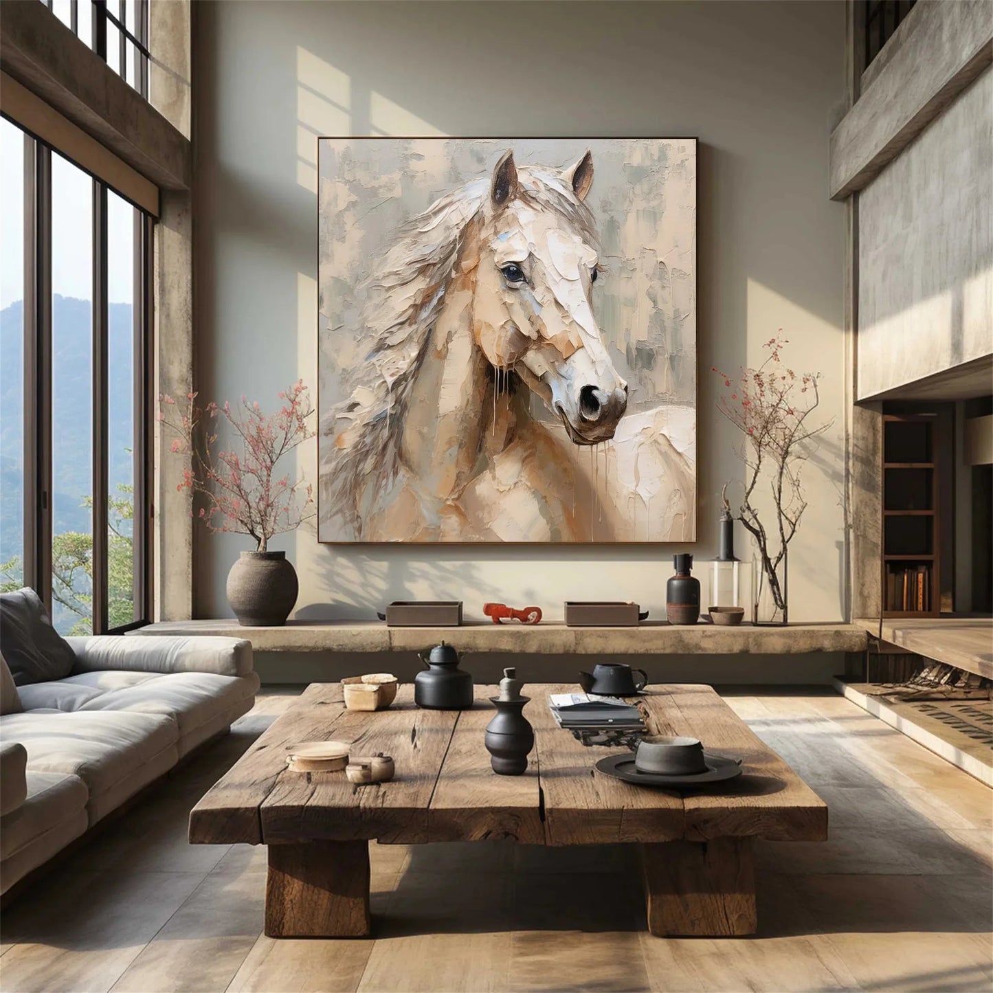 Minimalist Abstract Horse Oil Painting - Soft Textured Neutral Hand-Painted Equine Art #ZZ026