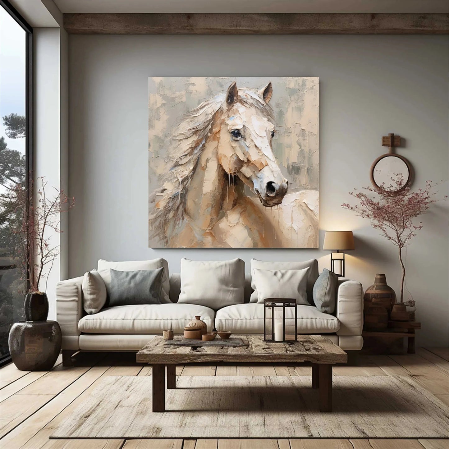 Minimalist Abstract Horse Oil Painting - Soft Textured Neutral Hand-Painted Equine Art #ZZ026