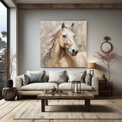 Minimalist Abstract Horse Oil Painting - Soft Textured Neutral Hand-Painted Equine Art #ZZ026