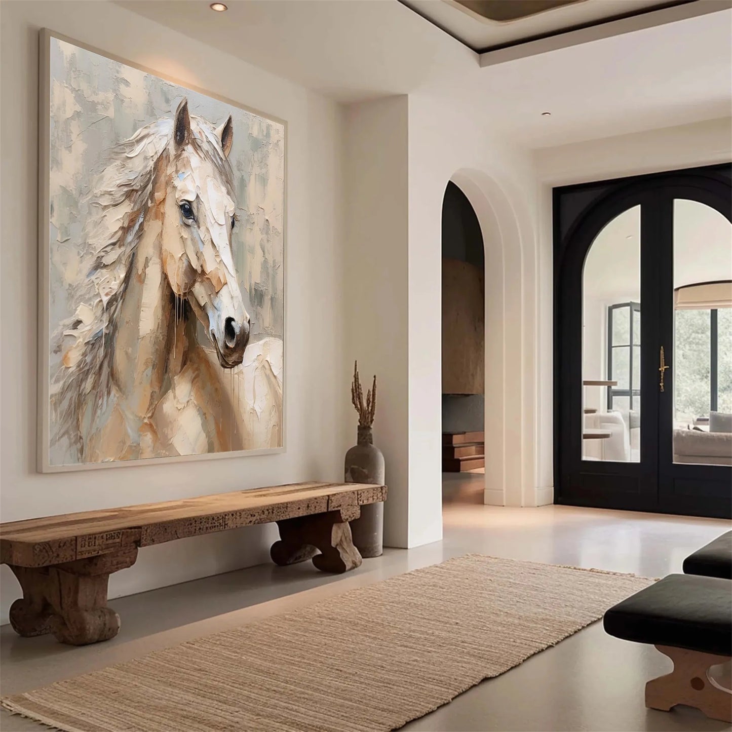 Minimalist Abstract Horse Oil Painting - Soft Textured Neutral Hand-Painted Equine Art #ZZ026