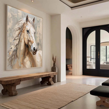 Minimalist Abstract Horse Oil Painting - Soft Textured Neutral Hand-Painted Equine Art #ZZ026