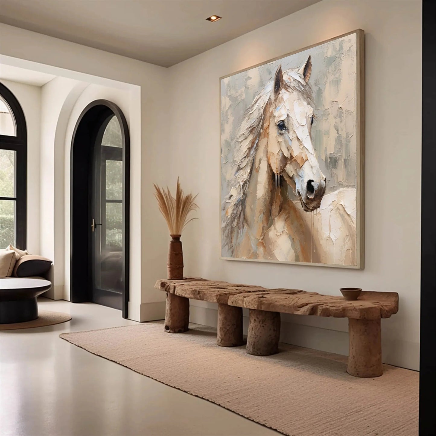Minimalist Abstract Horse Oil Painting - Soft Textured Neutral Hand-Painted Equine Art #ZZ026