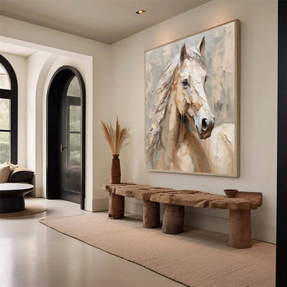 Minimalist Abstract Horse Oil Painting - Soft Textured Neutral Hand-Painted Equine Art #ZZ026