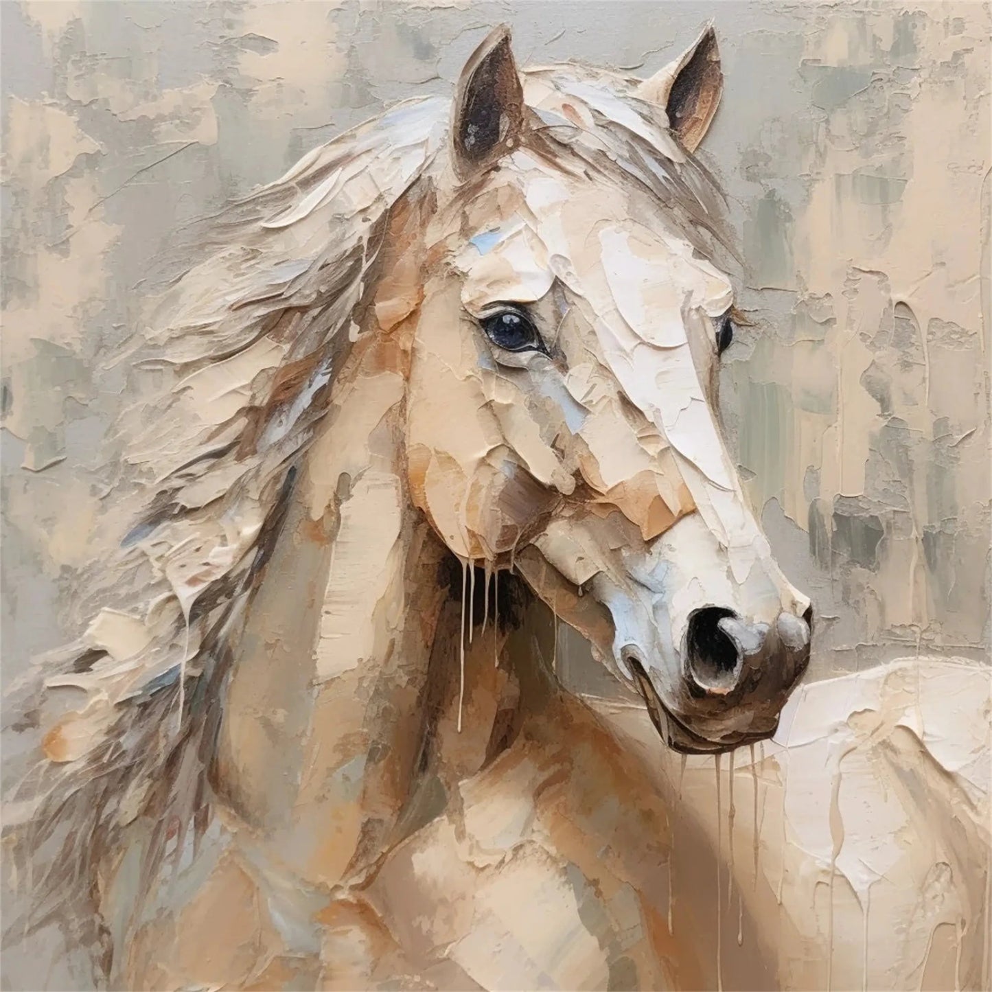 Minimalist Abstract Horse Oil Painting - Soft Textured Neutral Hand-Painted Equine Art #ZZ026