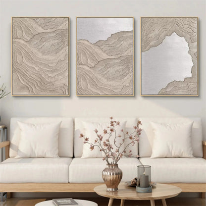 Modern Abstract Coastal Painting - Large Hand-Painted Beach Wall Art Set of 3 on Canvas #JJ282