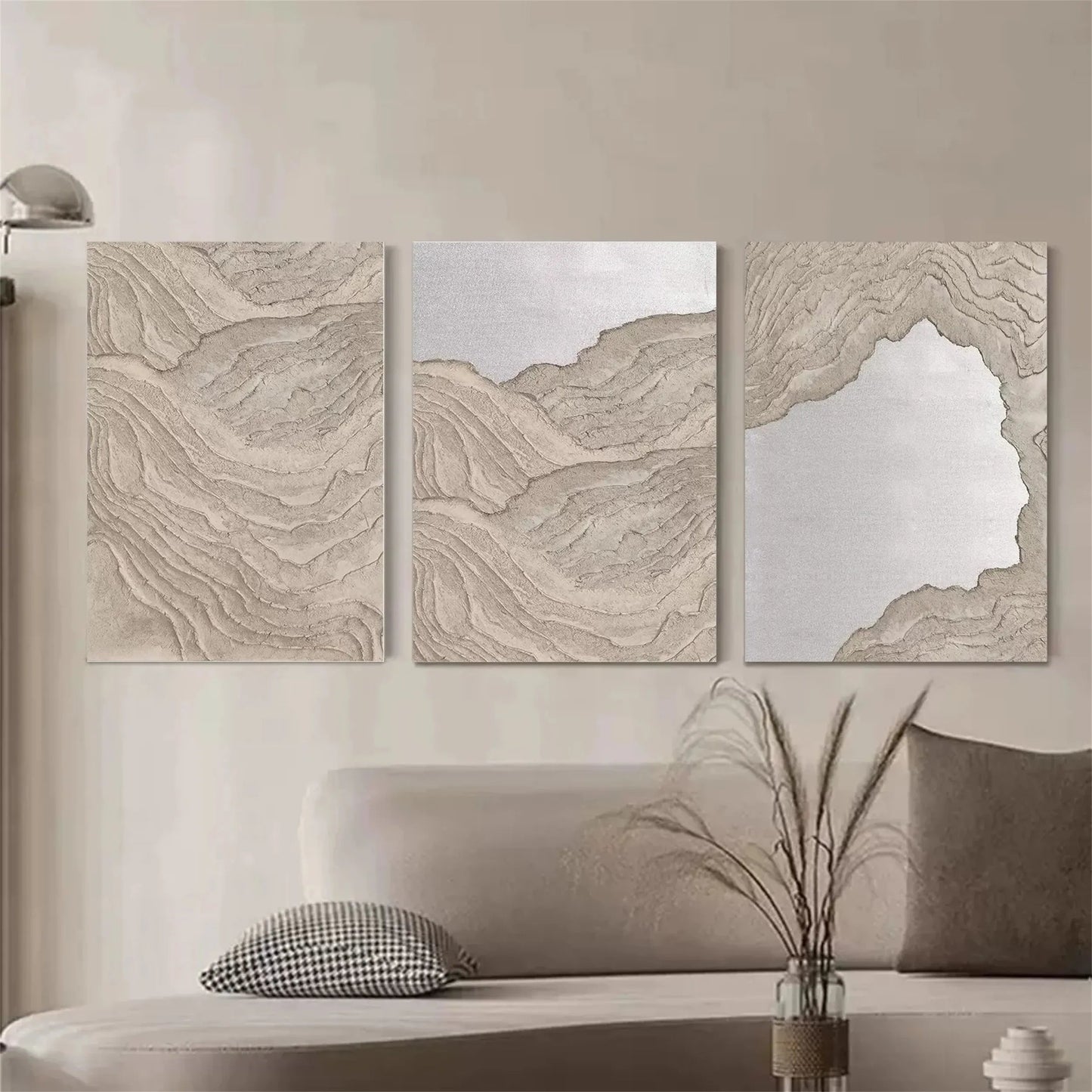 Modern Abstract Coastal Painting - Large Hand-Painted Beach Wall Art Set of 3 on Canvas #JJ282
