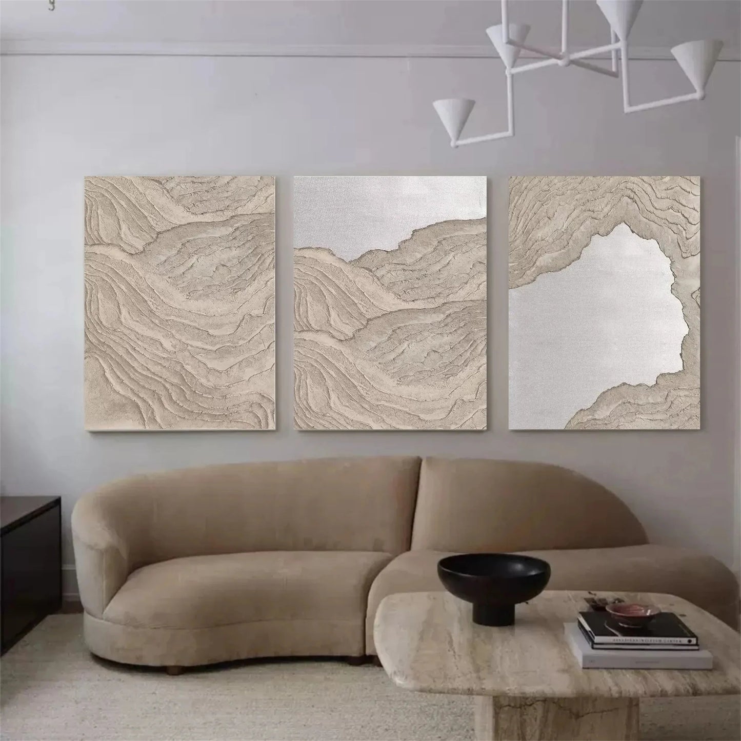 Modern Abstract Coastal Painting - Large Hand-Painted Beach Wall Art Set of 3 on Canvas #JJ282