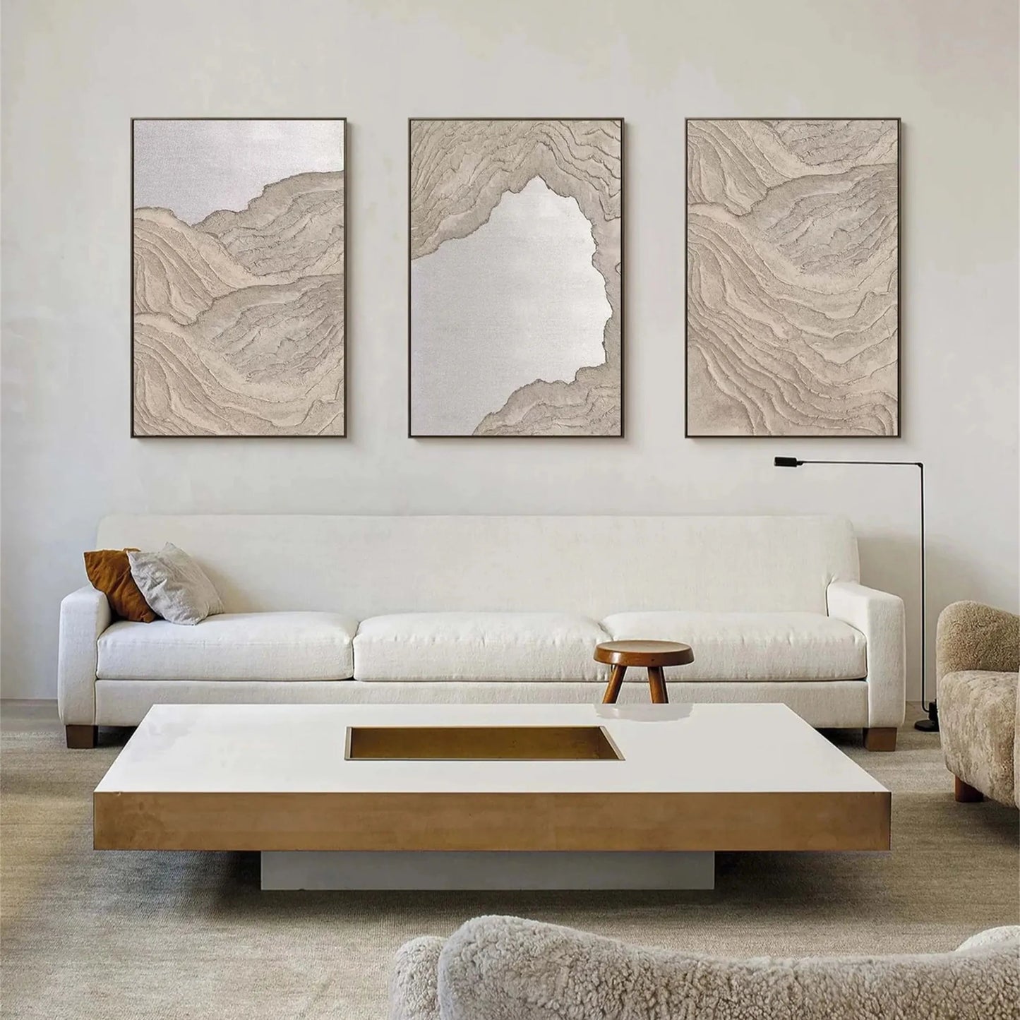 Modern Abstract Coastal Painting - Large Hand-Painted Beach Wall Art Set of 3 on Canvas #JJ282