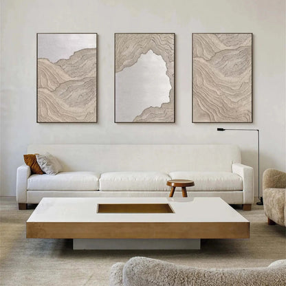 Modern Abstract Coastal Painting - Large Hand-Painted Beach Wall Art Set of 3 on Canvas #JJ282