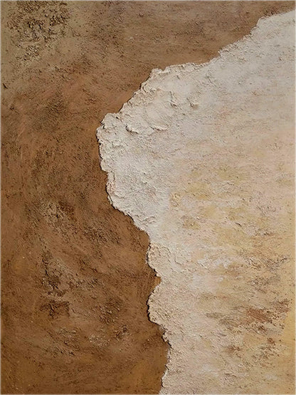 Modern Minimalist Wabi-Sabi Beige and White Abstract Coastal Canvas Painting - Large Contemporary Ocean Wall Art #TC238
