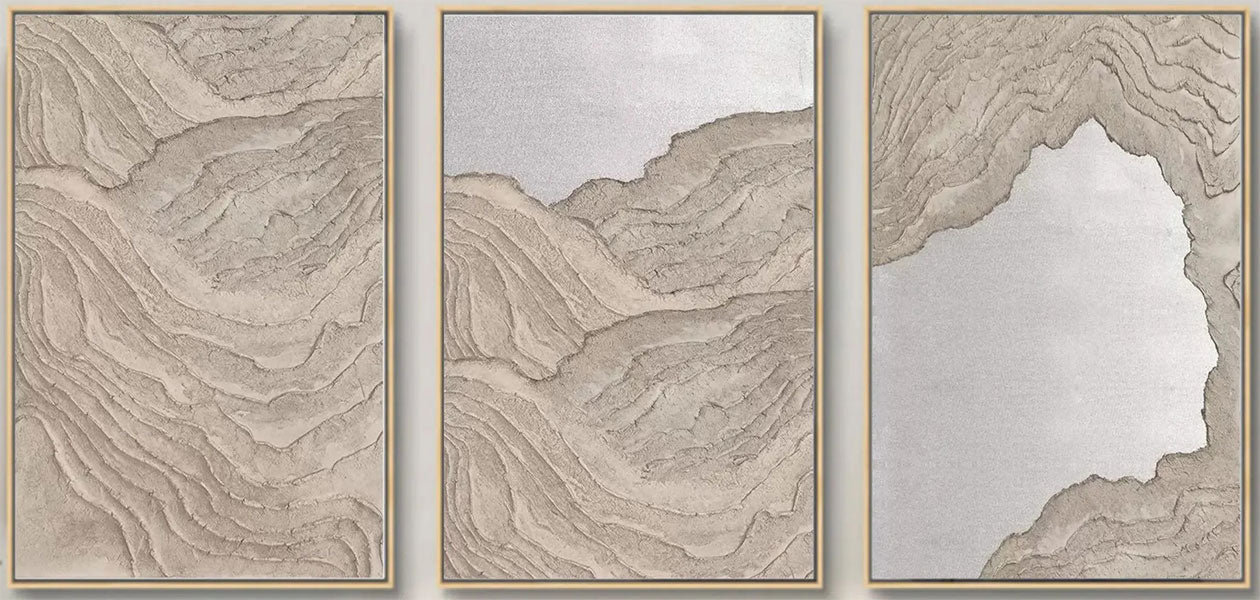 Modern Abstract Coastal Painting - Large Hand-Painted Beach Wall Art Set of 3 on Canvas #JJ282
