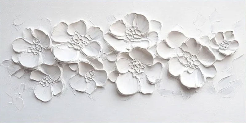 Modern 3D Textured White Floral Art - Large Handmade Minimalist Abstract Flower Wall Decor #TB020