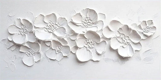 Modern 3D Textured White Floral Art - Large Handmade Minimalist Abstract Flower Wall Decor #TB020