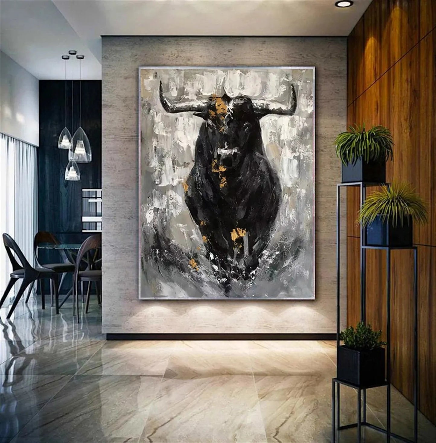 Powerful Abstract Bull Canvas Art - Large Hand-Painted Animal Oil Painting for Office Decor #ZZ024