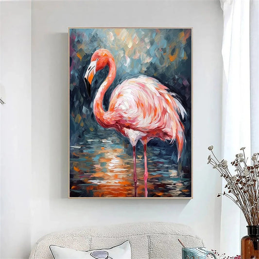 Pink Flamingo Wall Art - Large Hand-Painted Textured Bird Oil Painting on Canvas for Modern Home Decor #ZZ209