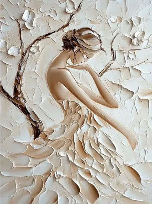 Minimalist Textured Female Portrait Oil Painting - Modern Hand-Painted 3D Canvas Wall Art #TB008