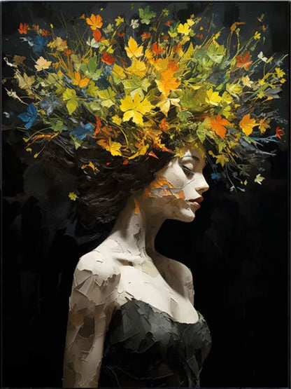 Blooming Female Portrait Painting - Modern Abstract Colorful Wall Art on Canvas #TB042