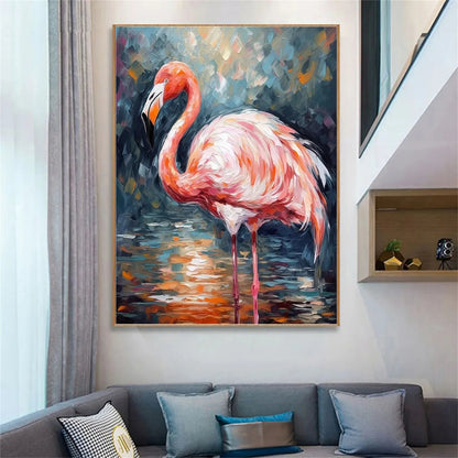 Pink Flamingo Wall Art - Large Hand-Painted Textured Bird Oil Painting on Canvas for Modern Home Decor #ZZ209