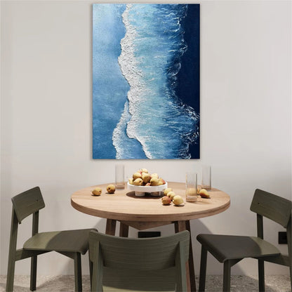 Modern Textured Ocean Wave Wall Art - Large Vertical Blue Abstract Canvas Painting #ZZ066