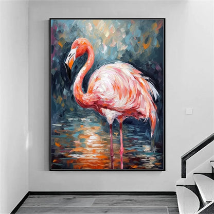 Pink Flamingo Wall Art - Large Hand-Painted Textured Bird Oil Painting on Canvas for Modern Home Decor #ZZ209