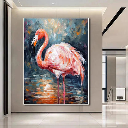 Pink Flamingo Wall Art - Large Hand-Painted Textured Bird Oil Painting on Canvas for Modern Home Decor #ZZ209