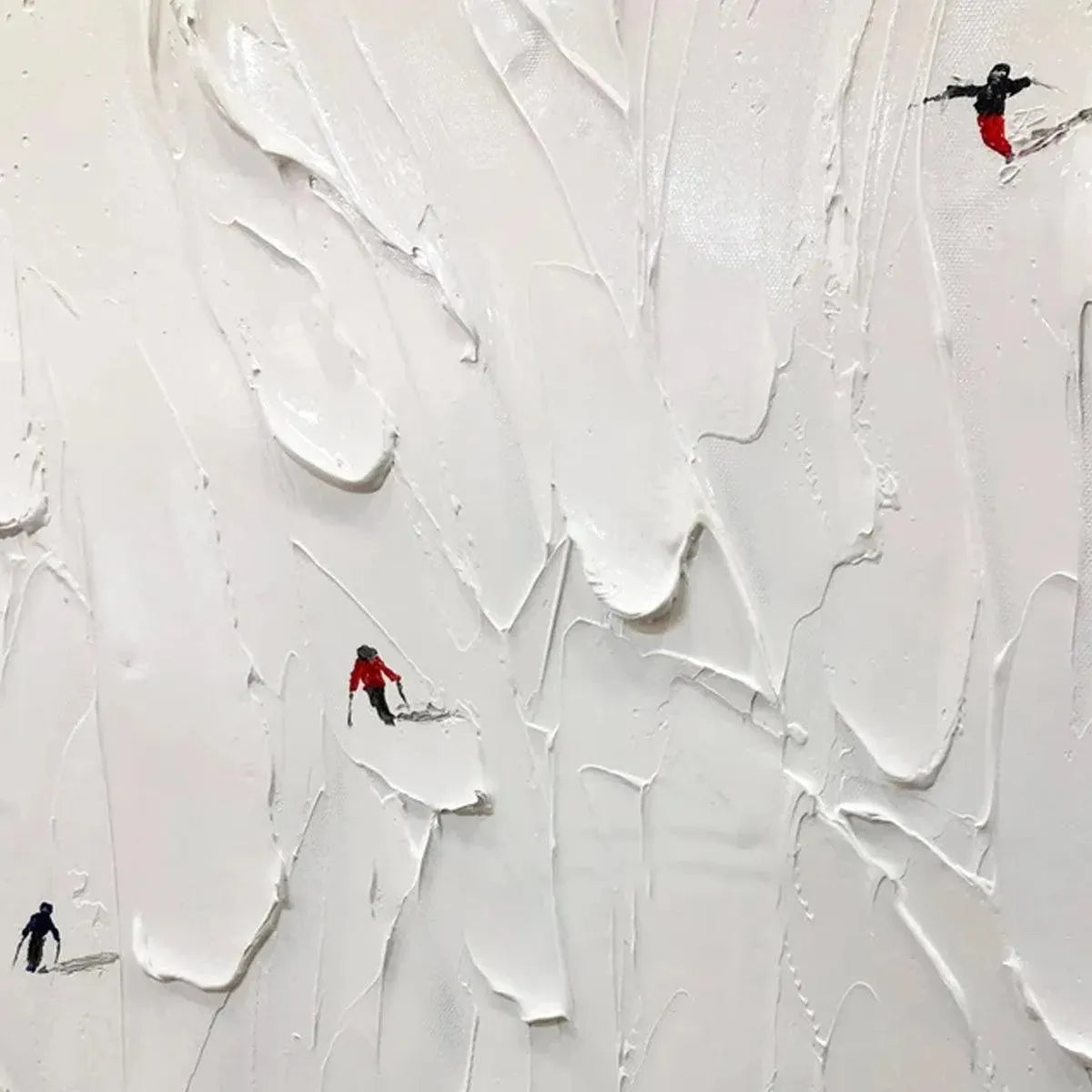 Large hand-painted textured 3D ski painting with minimalist impasto detail