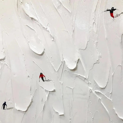 Large hand-painted textured 3D ski painting with minimalist impasto detail