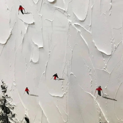Large hand-painted textured 3D ski painting with minimalist impasto detail