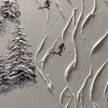 Modern Colorful Skiers on Snow Art - Large Vertical 3D Textured Sports Oil Painting #AA222