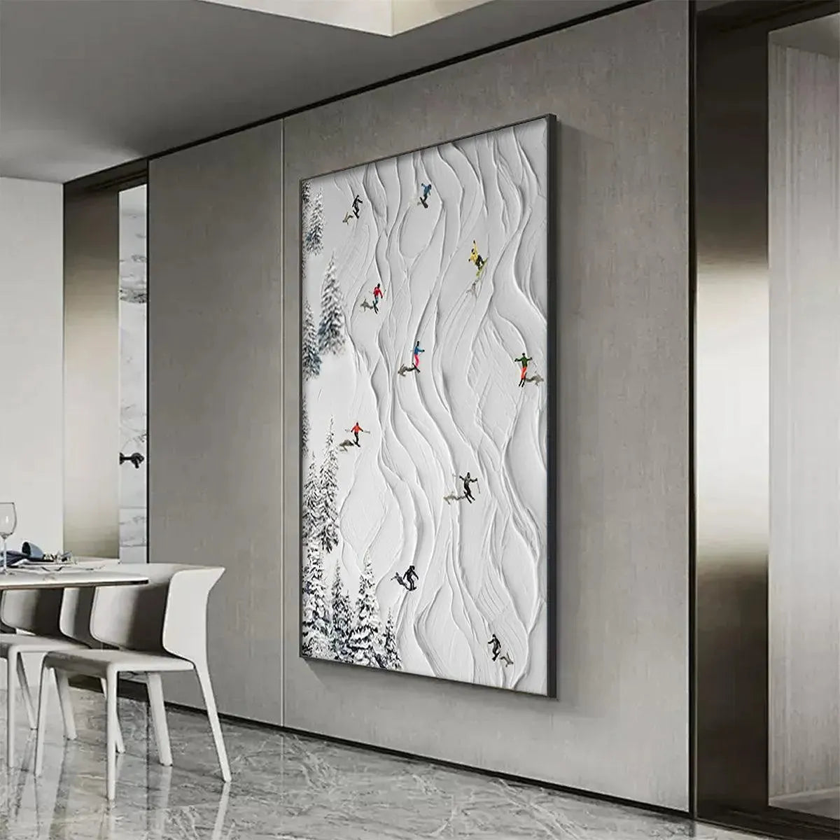 Modern Colorful Skiers on Snow Art - Large Vertical 3D Textured Sports Oil Painting #AA222